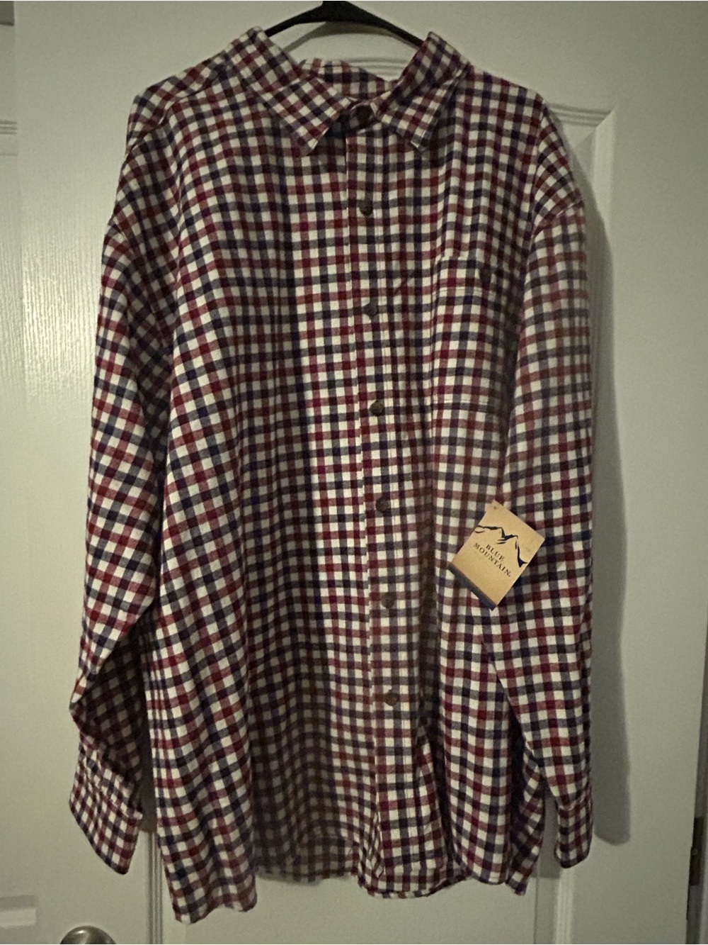 Mens Blue Mountain Plaid Button-Up Shirt in Burgundy and Navy